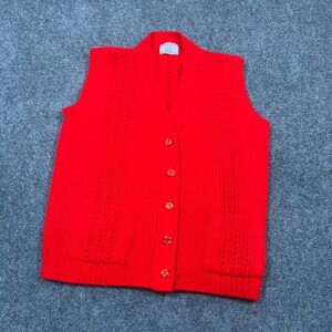VTG College Point Knit Cardigan Women M Red Pointelle Button Up Grandma USA Made